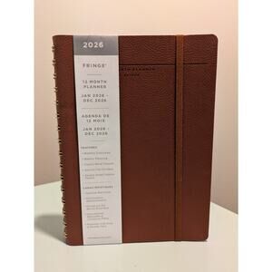 Fringe Studio 2026 Monthly Planner (12 Month) Cognac Faux Leather Cover - New